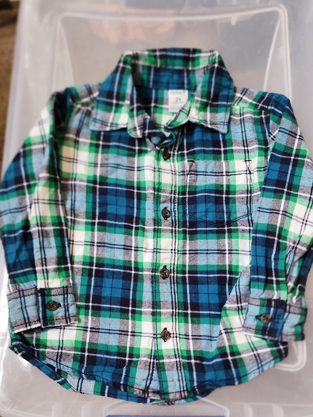 2T Kids Plaid Button-Up Flannel Shirt - Blue & Green